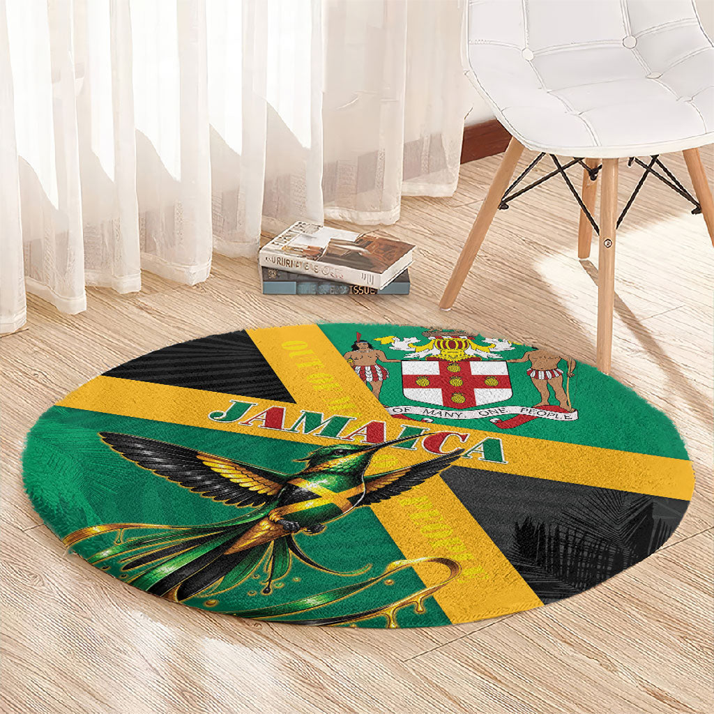 Jamaica Independence Day Round Carpet Coat Of Arms With Doctor Bird Tropical Vibes