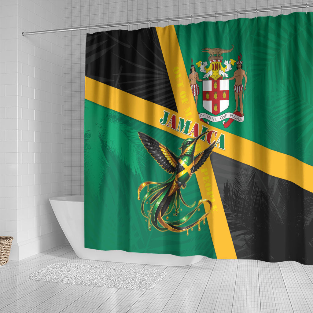 Jamaica Independence Day Shower Curtain Coat Of Arms With Doctor Bird Tropical Vibes