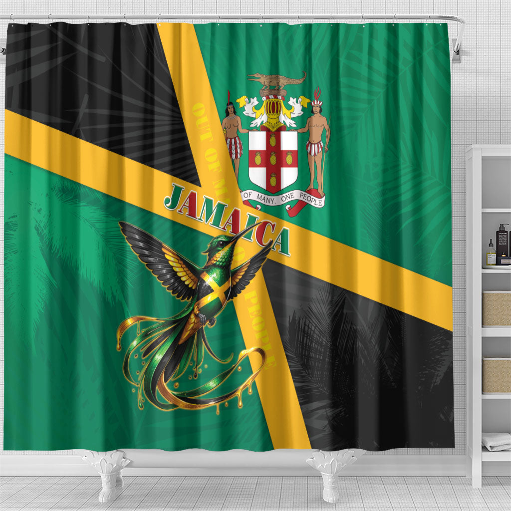 Jamaica Independence Day Shower Curtain Coat Of Arms With Doctor Bird Tropical Vibes