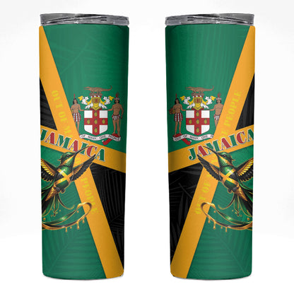 Jamaica Independence Day Skinny Tumbler Coat Of Arms With Doctor Bird Tropical Vibes