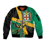 Jamaica Independence Day Sleeve Zip Bomber Jacket Coat Of Arms With Doctor Bird Tropical Vibes
