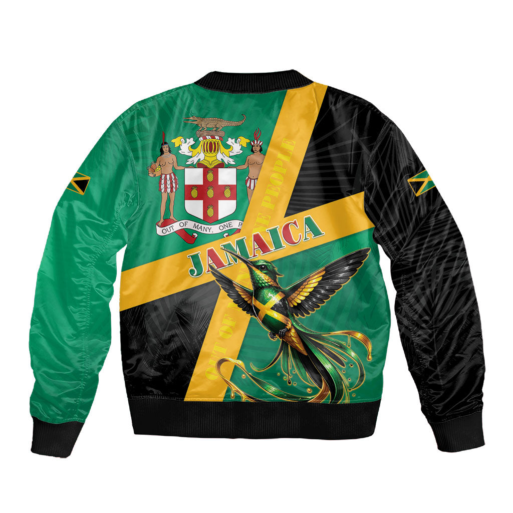 Jamaica Independence Day Sleeve Zip Bomber Jacket Coat Of Arms With Doctor Bird Tropical Vibes