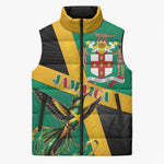 Jamaica Independence Day Sleeveless Puffer Jacket Coat Of Arms With Doctor Bird Tropical Vibes