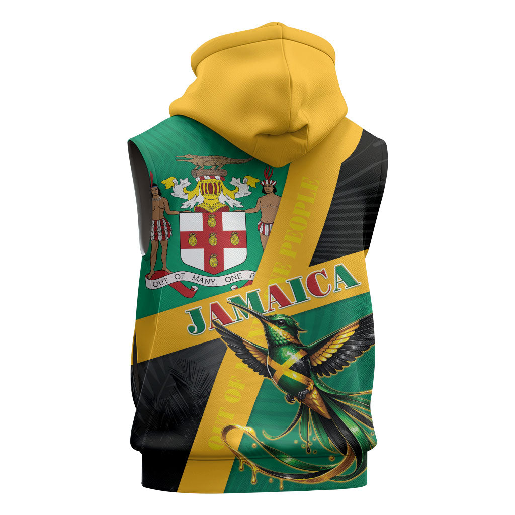 Jamaica Independence Day Sleeveless Zip Hoodie Coat Of Arms With Doctor Bird Tropical Vibes