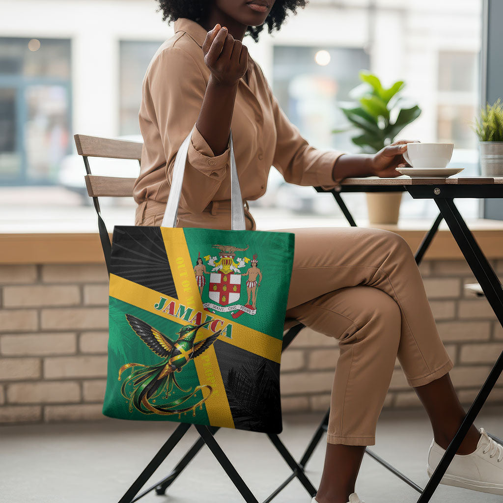 Jamaica Independence Day Tote Bag Coat Of Arms With Doctor Bird Tropical Vibes