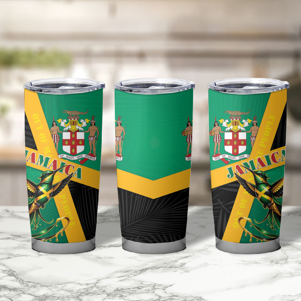 Jamaica Independence Day Tumbler Cup Coat Of Arms With Doctor Bird Tropical Vibes