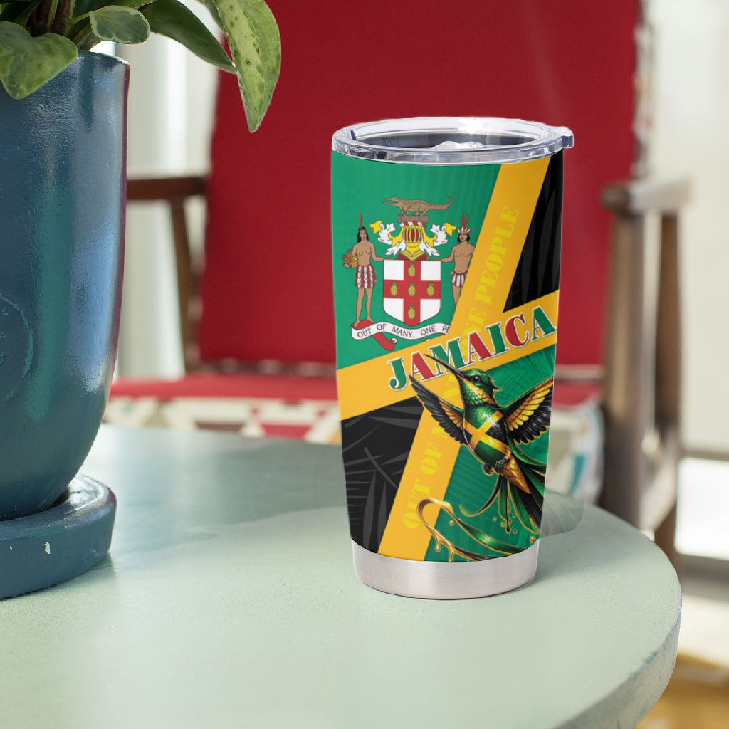 Jamaica Independence Day Tumbler Cup Coat Of Arms With Doctor Bird Tropical Vibes
