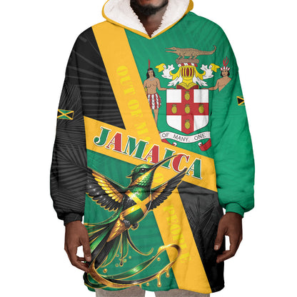 Jamaica Independence Day Wearable Blanket Hoodie Coat Of Arms With Doctor Bird Tropical Vibes