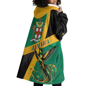 Jamaica Independence Day Wearable Blanket Hoodie Coat Of Arms With Doctor Bird Tropical Vibes