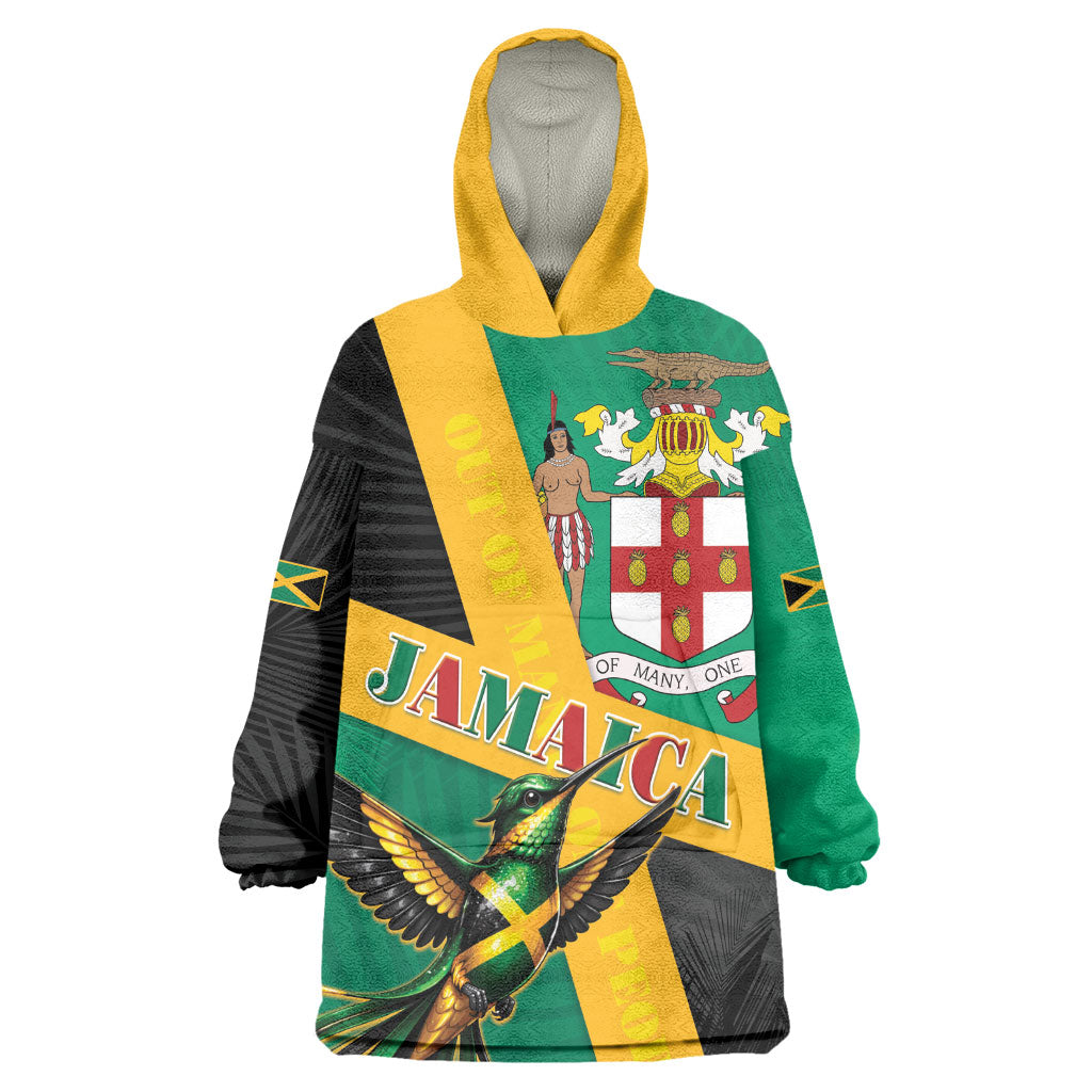 Jamaica Independence Day Wearable Blanket Hoodie Coat Of Arms With Doctor Bird Tropical Vibes