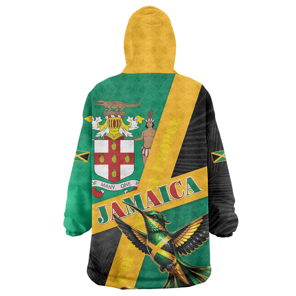 Jamaica Independence Day Wearable Blanket Hoodie Coat Of Arms With Doctor Bird Tropical Vibes