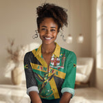 Jamaica Independence Day Women Casual Shirt Coat Of Arms With Doctor Bird Tropical Vibes