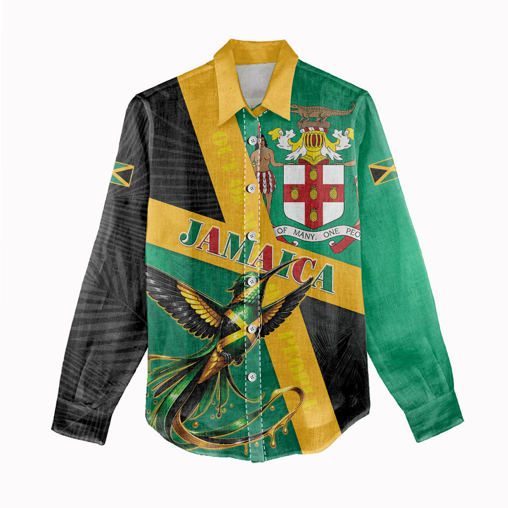 Jamaica Independence Day Women Casual Shirt Coat Of Arms With Doctor Bird Tropical Vibes