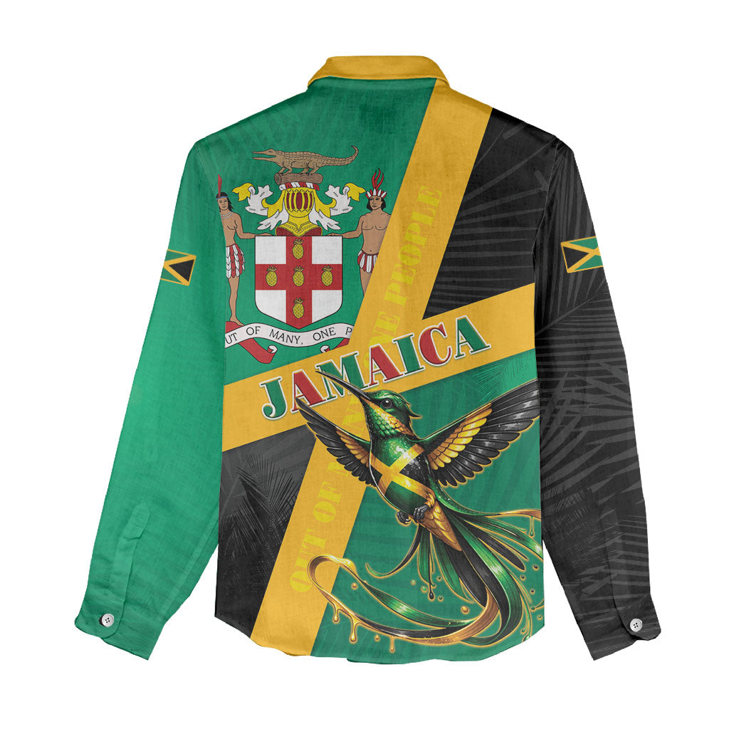 Jamaica Independence Day Women Casual Shirt Coat Of Arms With Doctor Bird Tropical Vibes