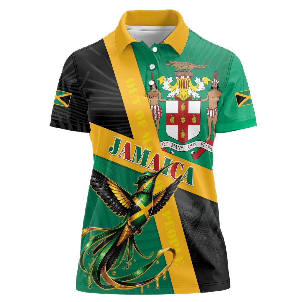 Jamaica Independence Day Women Polo Shirt Coat Of Arms With Doctor Bird Tropical Vibes