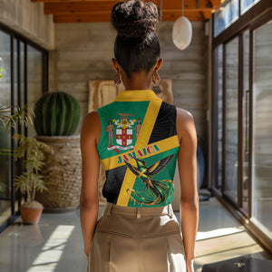 Jamaica Independence Day Women Sleeveless Polo Shirt Coat Of Arms With Doctor Bird Tropical Vibes