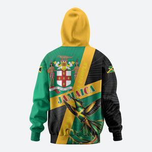Jamaica Independence Day Zip Hoodie Coat Of Arms With Doctor Bird Tropical Vibes