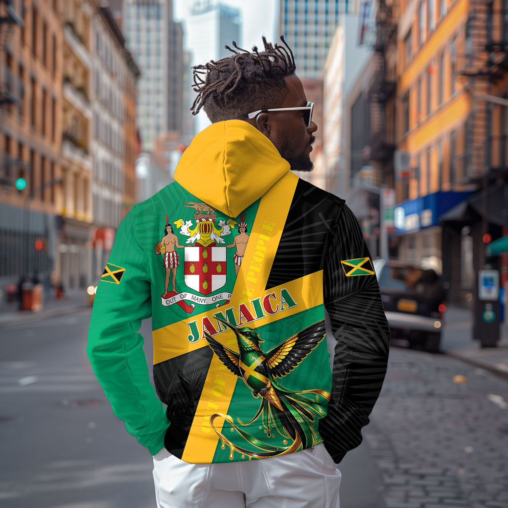 Jamaica Independence Day Zip Hoodie Coat Of Arms With Doctor Bird Tropical Vibes