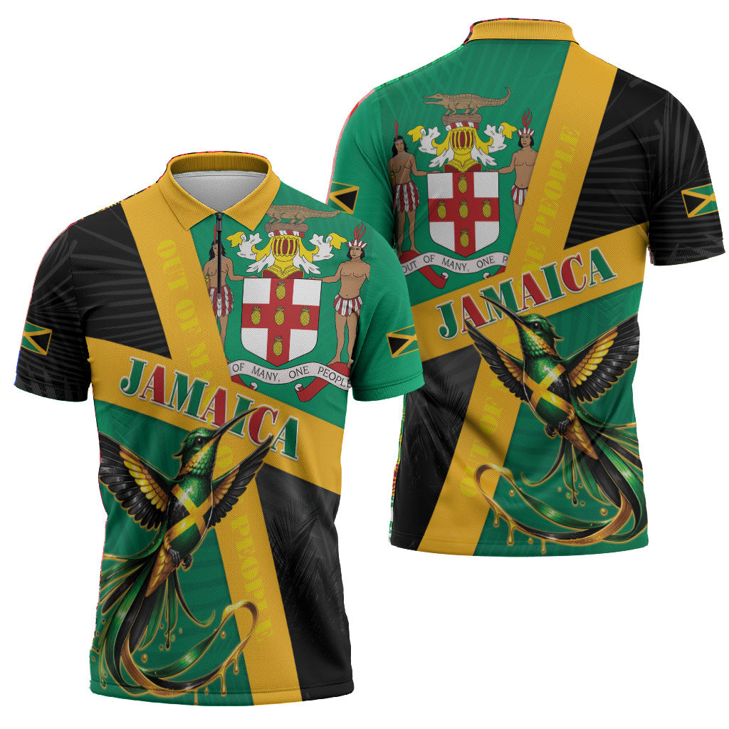 Jamaica Independence Day Zipper Polo Shirt Coat Of Arms With Doctor Bird Tropical Vibes