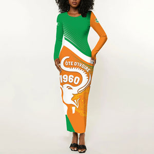 Personalized Ivory Coast 1960 Long Sleeve Bodycon Dress Happy Independence Day