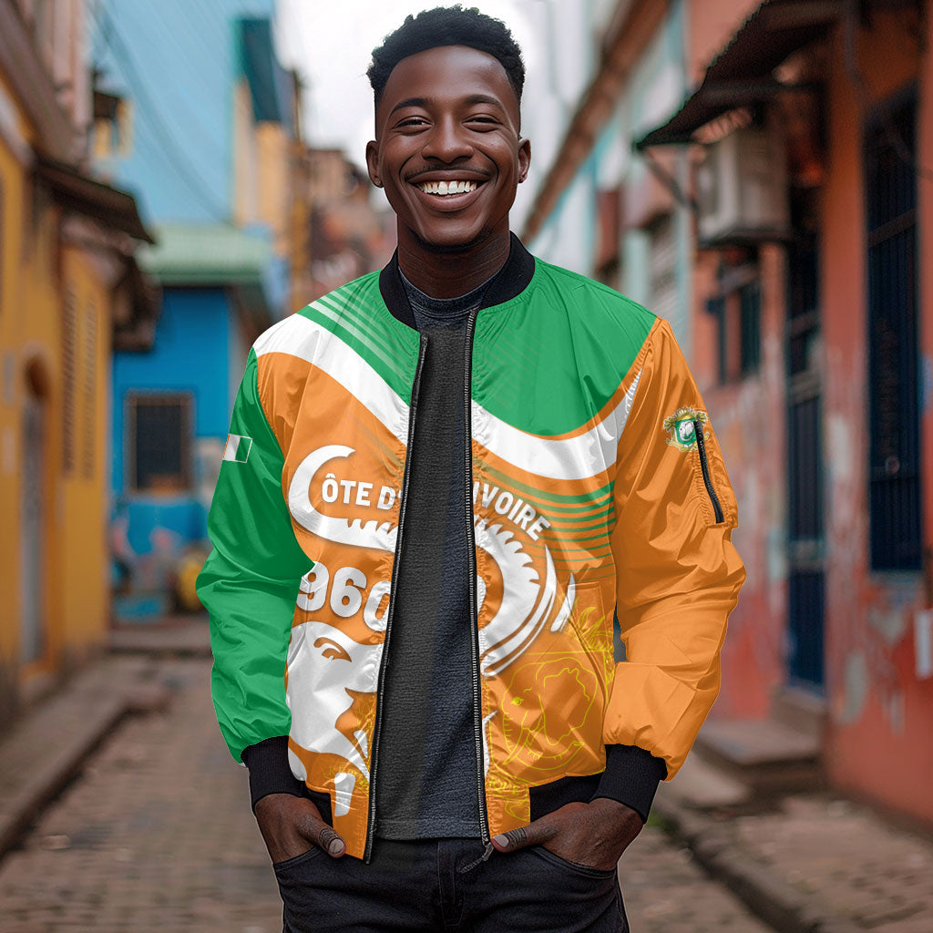 Personalized Ivory Coast 1960 Sleeve Zip Bomber Jacket Happy Independence Day