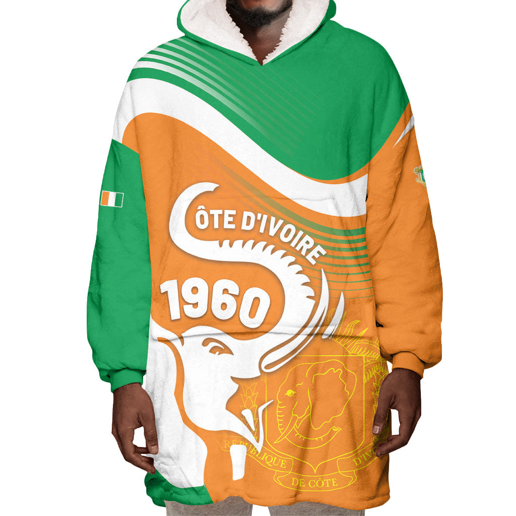 Personalized Ivory Coast 1960 Wearable Blanket Hoodie Happy Independence Day