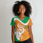 Personalized Ivory Coast 1960 Women V-Neck T-Shirt Happy Independence Day