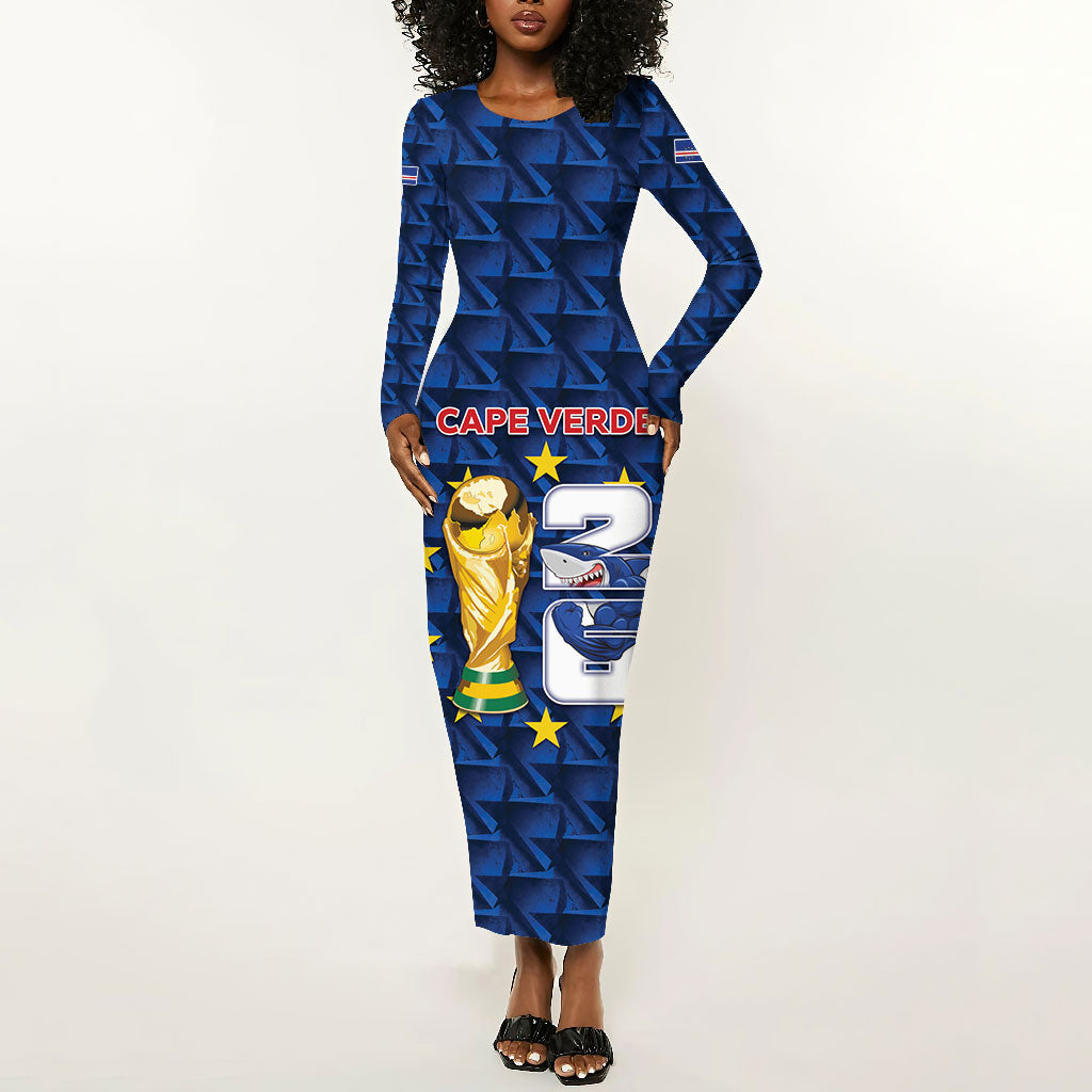 Custom Cabo Verde Football 2026 Long Sleeve Bodycon Dress Road To Glory