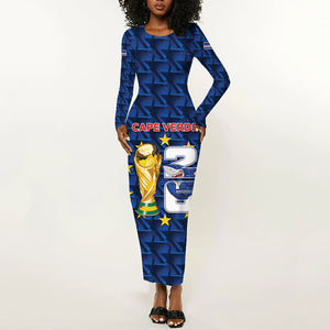 Custom Cabo Verde Football 2026 Long Sleeve Bodycon Dress Road To Glory