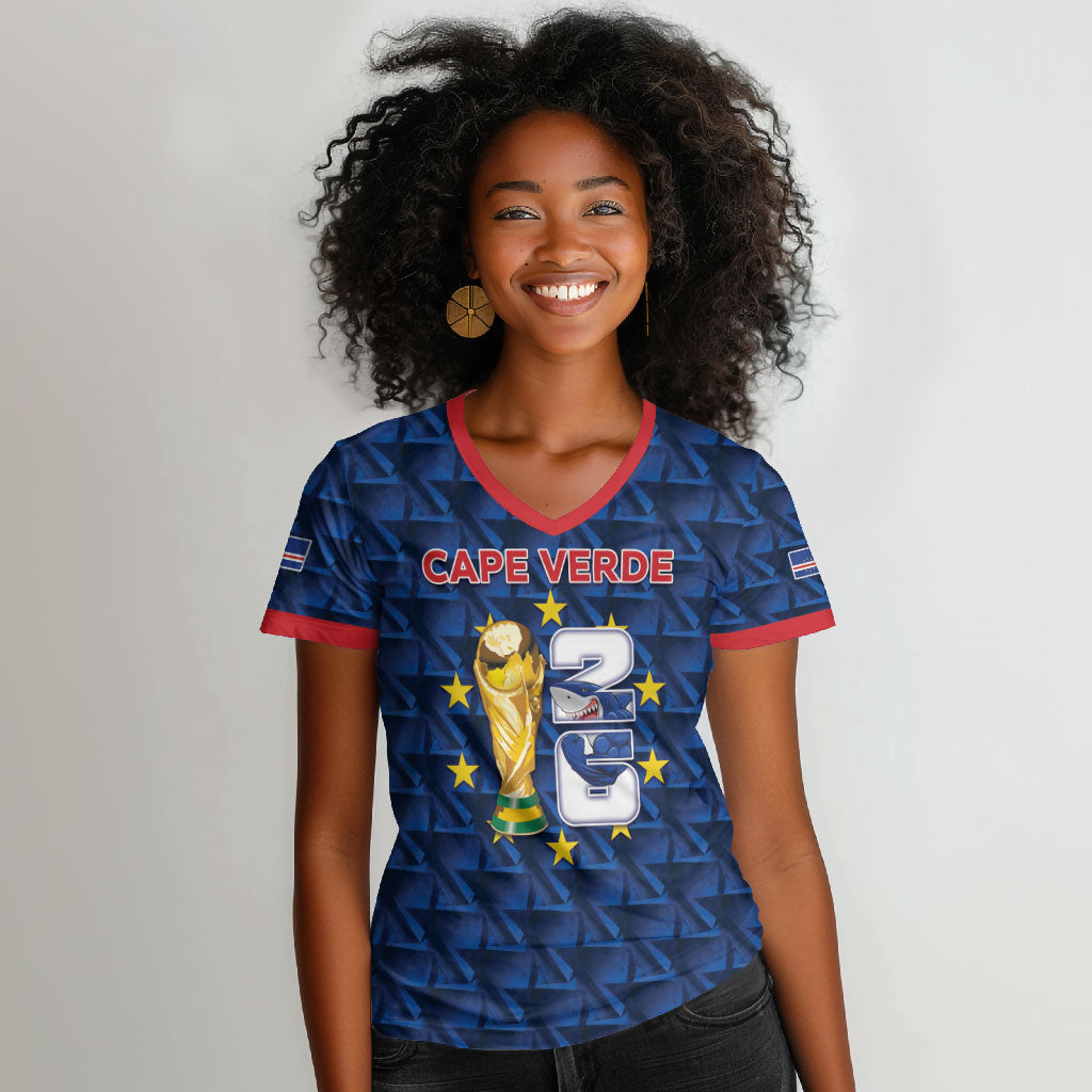 Custom Cabo Verde Football 2026 Women V-Neck T-Shirt Road To Glory