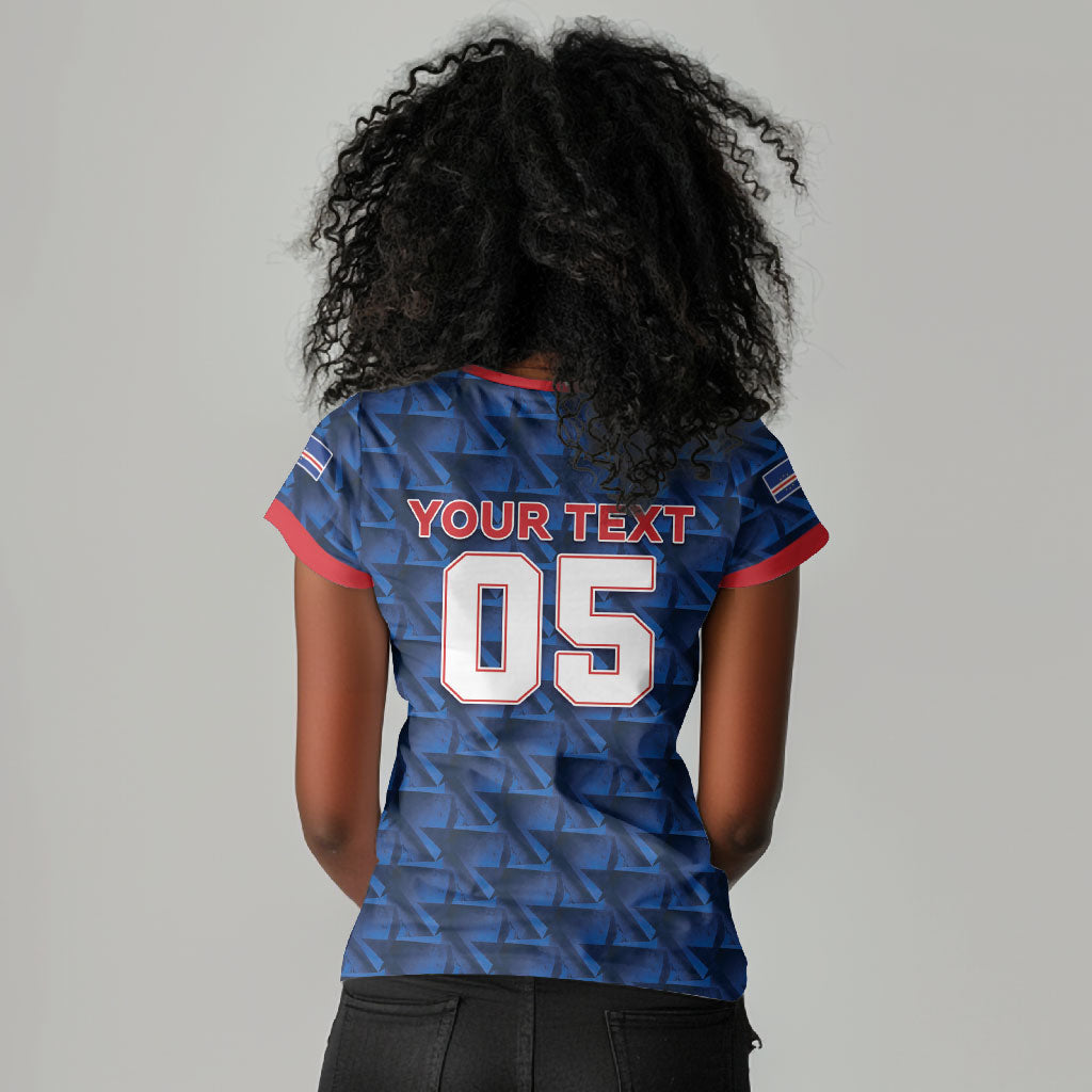 Custom Cabo Verde Football 2026 Women V-Neck T-Shirt Road To Glory