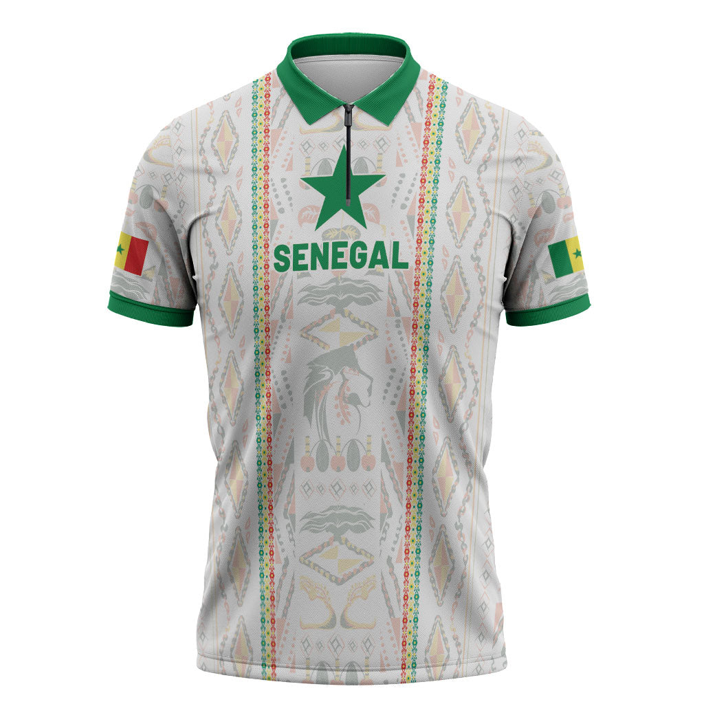 Custom Senegal Football 2026 Zipper Polo Shirt Car Rapide-Inspired Pattern
