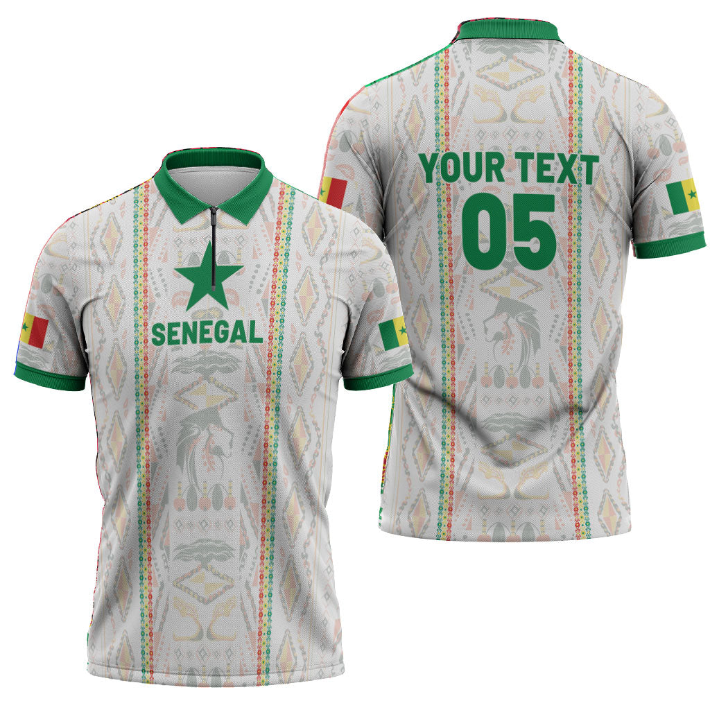 Custom Senegal Football 2026 Zipper Polo Shirt Car Rapide-Inspired Pattern