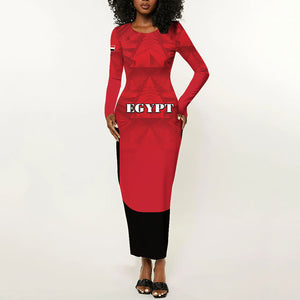 Custom Egypt Football 2026 Long Sleeve Bodycon Dress Go Pharaohs Special Style
