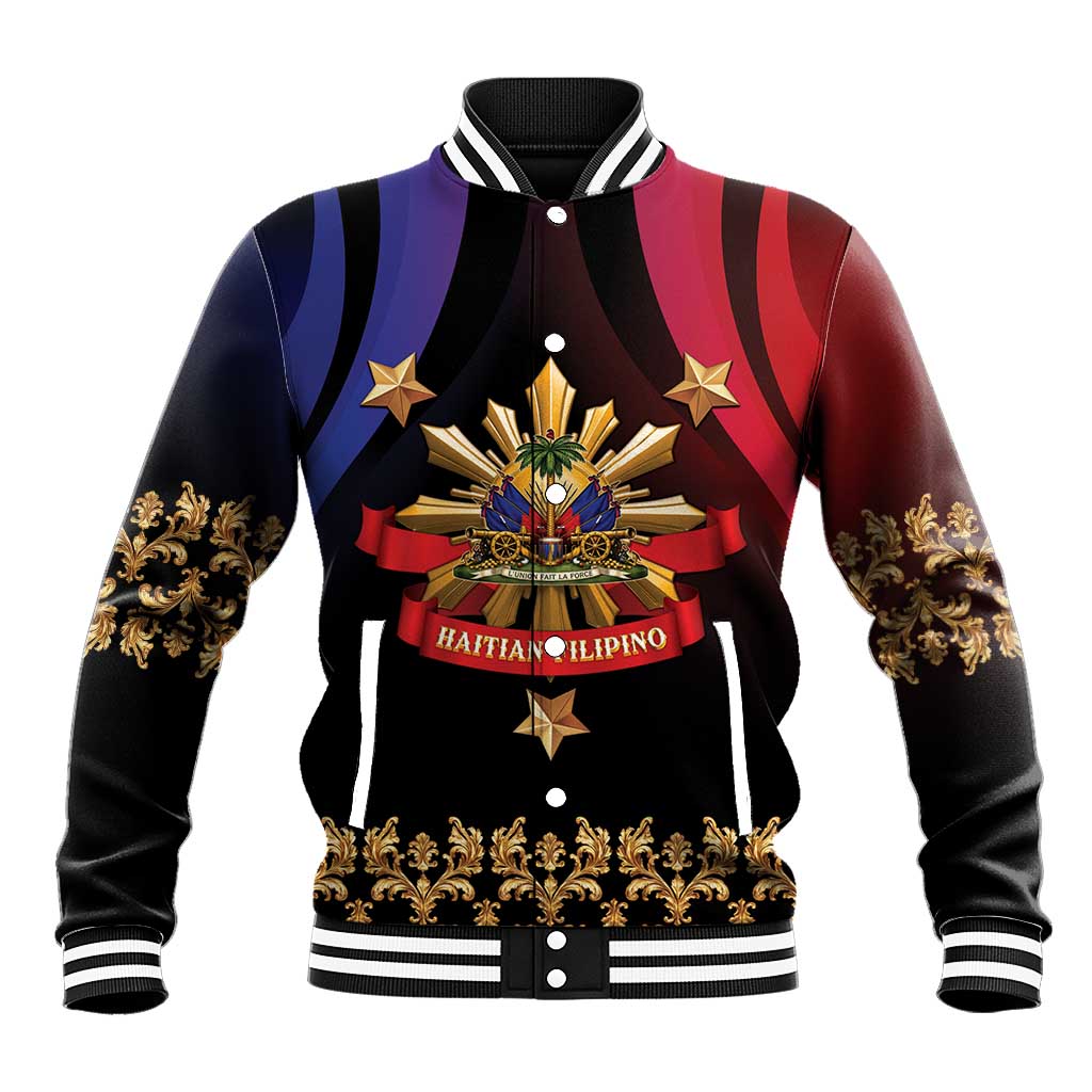 Personalized Haiti And Philippines Baseball Jacket Haitian Filipino Heritage Crest