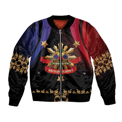 Personalized Haiti And Philippines Bomber Jacket Haitian Filipino Heritage Crest