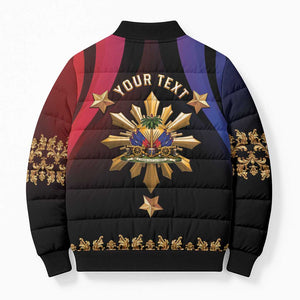 Personalized Haiti And Philippines Bomber Puffer Jacket Haitian Filipino Heritage Crest