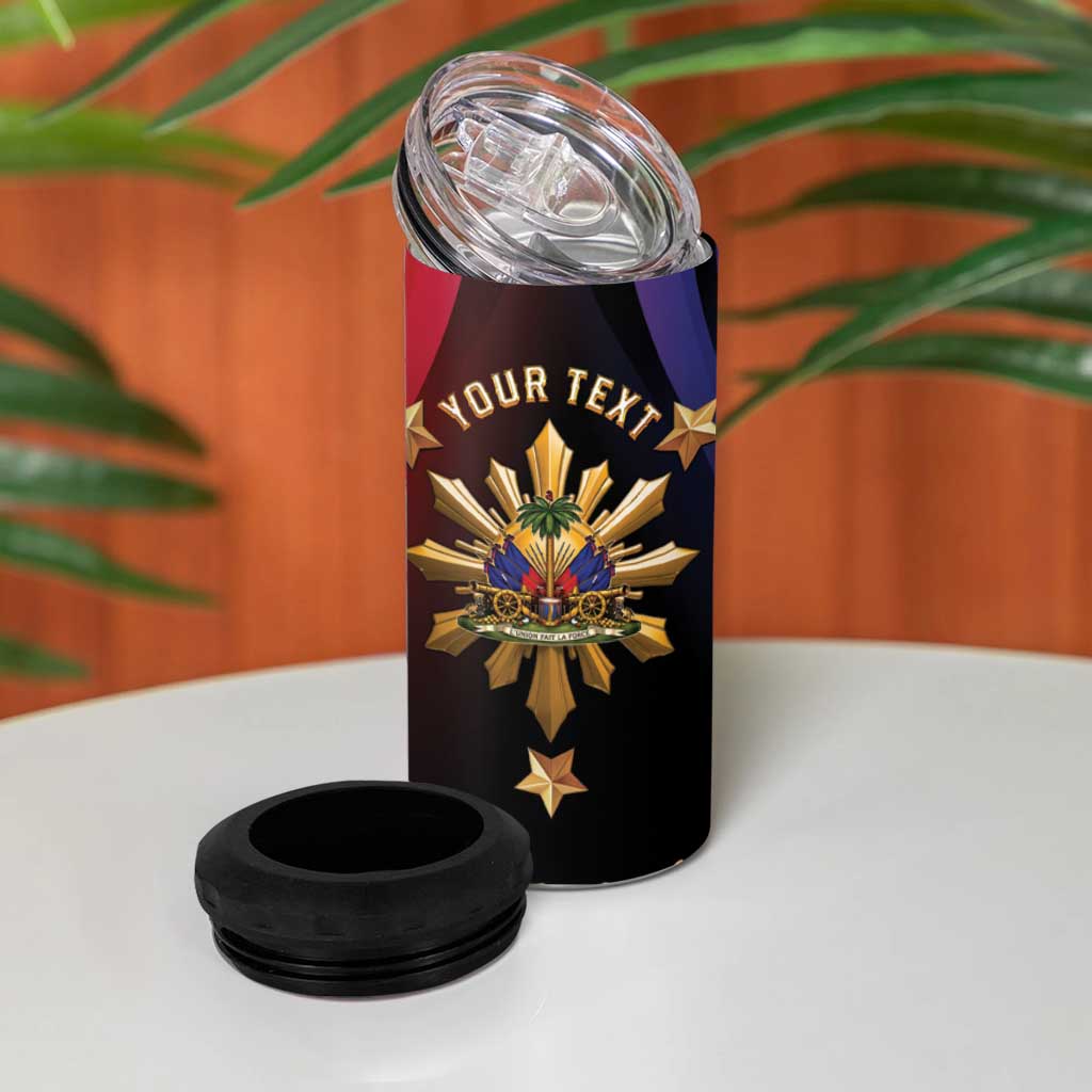 Personalized Haiti And Philippines 4 in 1 Can Cooler Tumbler Haitian Filipino Heritage Crest