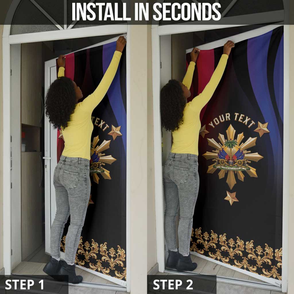 Personalized Haiti And Philippines Door Cover Haitian Filipino Heritage Crest