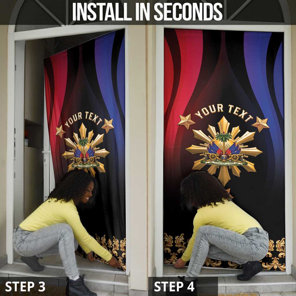 Personalized Haiti And Philippines Door Cover Haitian Filipino Heritage Crest