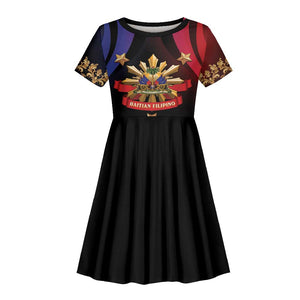 Personalized Haiti And Philippines Kid Short Sleeve Dress Haitian Filipino Heritage Crest
