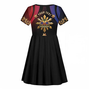 Personalized Haiti And Philippines Kid Short Sleeve Dress Haitian Filipino Heritage Crest