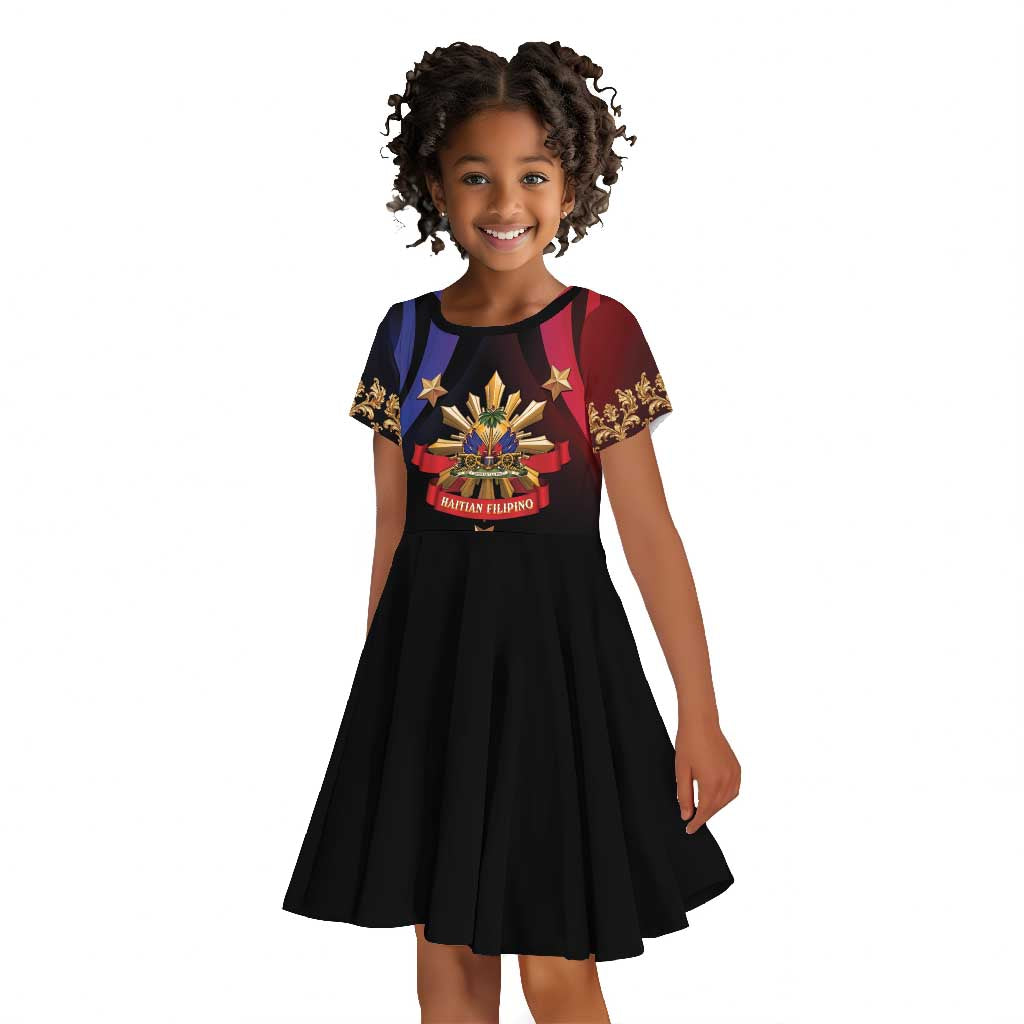 Personalized Haiti And Philippines Kid Short Sleeve Dress Haitian Filipino Heritage Crest