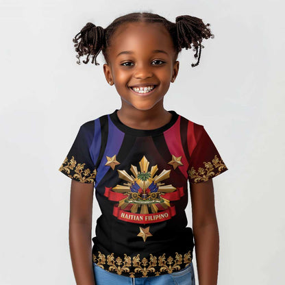Personalized Haiti And Philippines Kid T shirt Haitian Filipino Heritage Crest