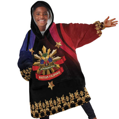 Personalized Haiti And Philippines Kid Wearable Blanket Hoodie Haitian Filipino Heritage Crest