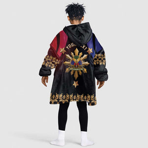 Personalized Haiti And Philippines Kid Wearable Blanket Hoodie Haitian Filipino Heritage Crest