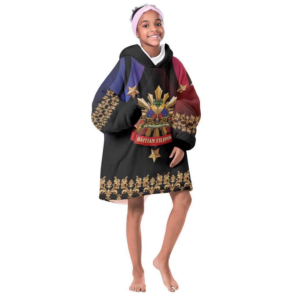Personalized Haiti And Philippines Kid Wearable Blanket Hoodie Haitian Filipino Heritage Crest