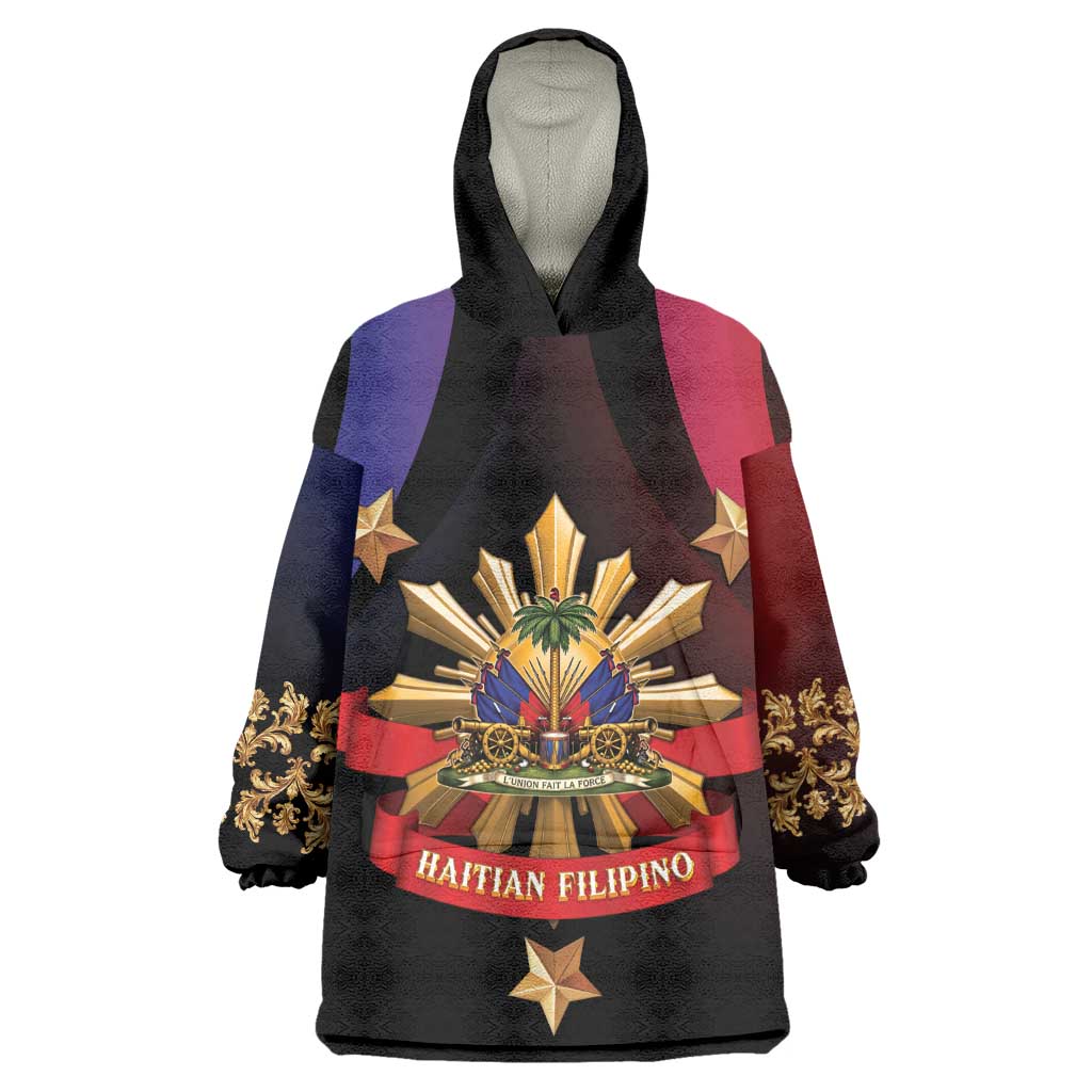 Personalized Haiti And Philippines Kid Wearable Blanket Hoodie Haitian Filipino Heritage Crest