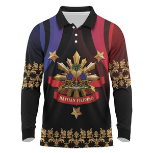 Personalized Haiti And Philippines Long Sleeve Polo Shirt Haitian Filipino Heritage Crest