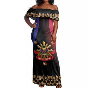 Personalized Haiti And Philippines Off Shoulder Maxi Dress Haitian Filipino Heritage Crest